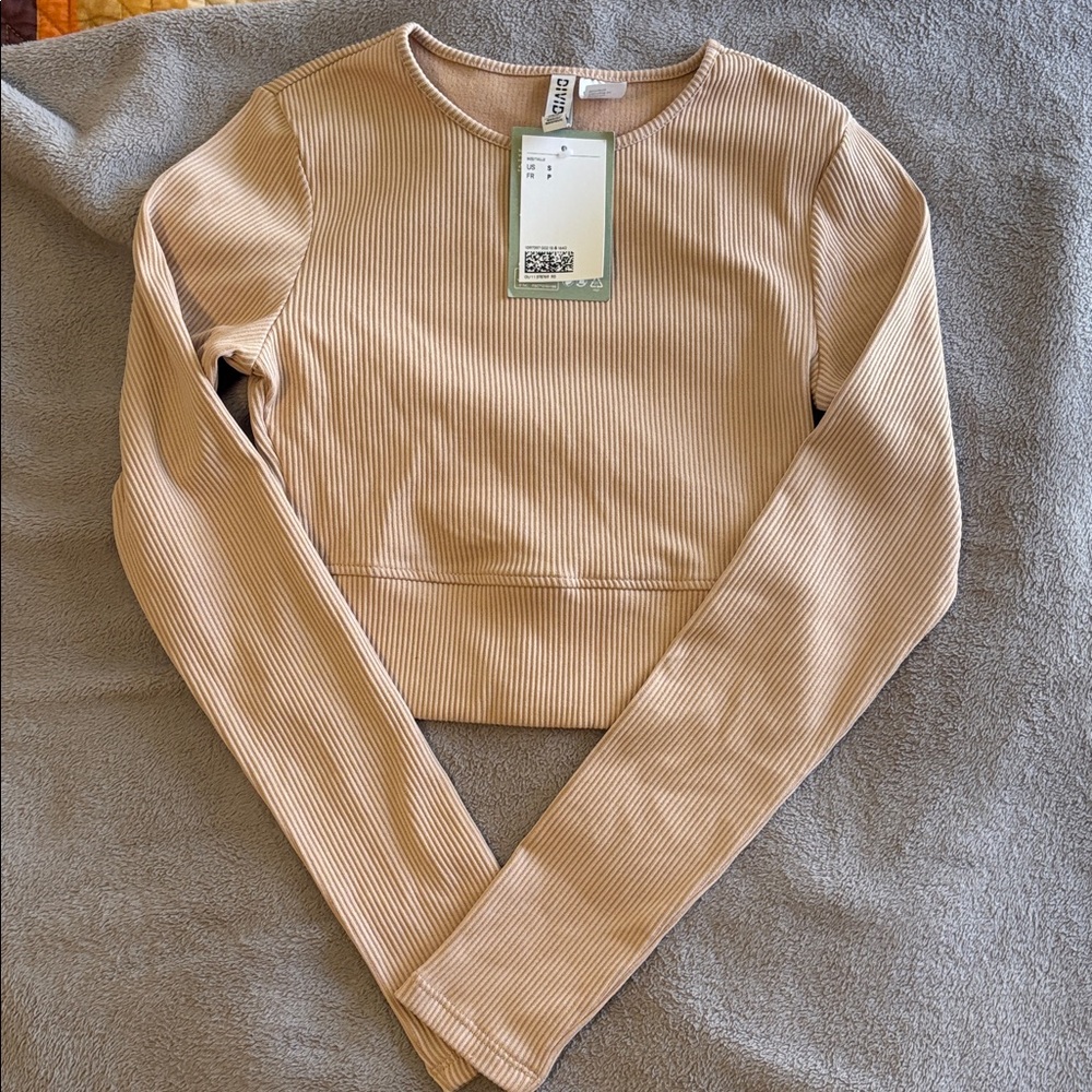 Divided Beige Ribbed Long Sleeve Top